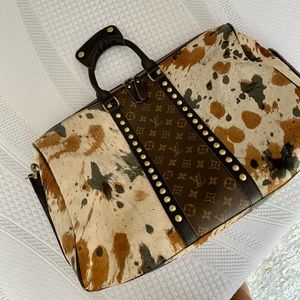 Fashion Upcycled Cowprint Duffle Bag - Great Condition